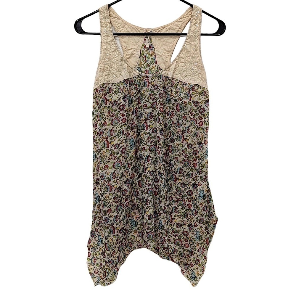 Willow & Clay Beaded Ditsy Floral Racerback Asymmetrical Top Size Small